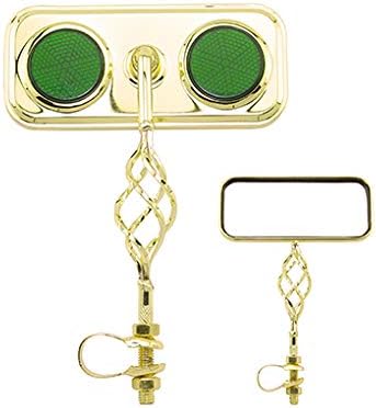 Rectangle Cage Mirror Gold with Green Reflectors. Bike Mirror, Bicycle mirror, bike parts, bicycle parts