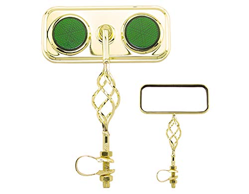 Lowrider Rectangle Cage Mirror Gold with Green Reflectors. Bike Mirror, Bicycle Mirror, Bike Parts, Bicycle Parts