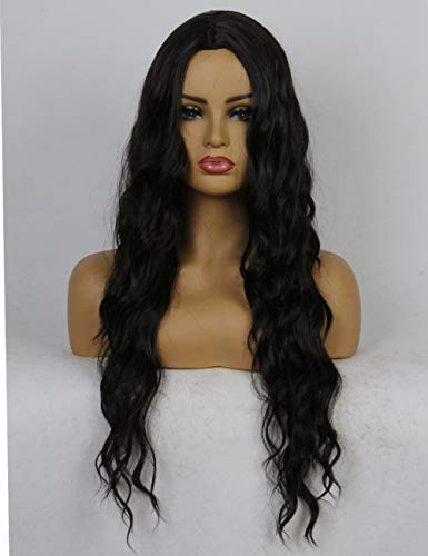 Life Diaries Black Synthetic Wigs for Women Natural Looking Body Wavy Middle Parting NONE Lace Heat Resistant Replacement Wig Full Machine Made 24 inches Cover