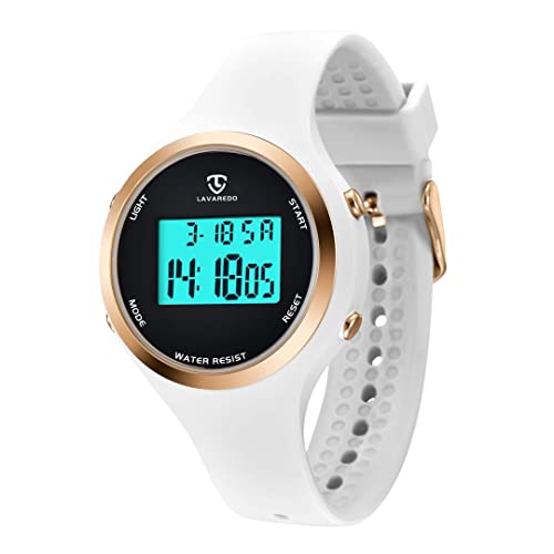 BEN NEVIS Digital klocka för barn med väckarklocka, nattdisplay, ljus, stoppur, kalender, 12/24 timmar, sportklocka för barn med silikonband, 08-vit, rem