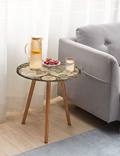 World Map Round Table Cloth, Antique Design With Renaissance Continents And Hemispheres Vintage Art, Suitable For Living Room, Bedroom, Small Space, Fits 20" Round Table Multicolor #TOP1