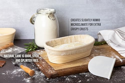 Image of Kook Banneton Bread Proofing Set, Artisan Sourdough Bread Making Kit, 9.8 Inch Rattan Baskets and Liners, Metal & Plastic, Scrapers, Scoring Lame & Case, 4 Extra Blades, Set of 2, Oval