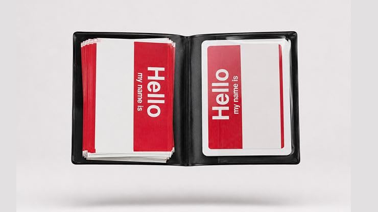 Hello by Blake Vogt – Visual Name Tag Change Gimmick with Examinable Souvenir Sticker – Modular, Customisable, Beginner Friendly Close‑Up Magic Trick