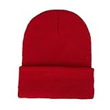 CANCA Unisex Cuff Warm Winter Hat Knit Plain Skull Beanie Toboggan Knit Hat/Cap (Red)