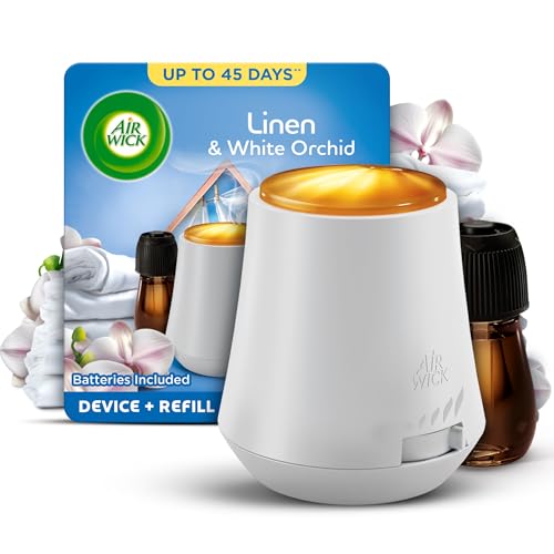 Air Wick Essential Mist Diffuser Kit Linen & Petals 1 Device & 1 refill (20 ml) Natural Essential Oils Last up to 45 days Air freshener