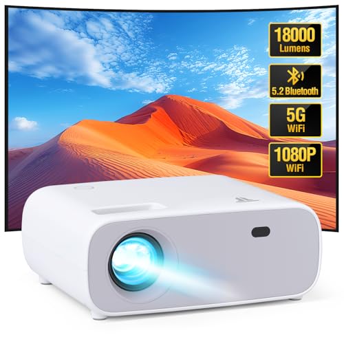 Proyector con Bluetooth y WiFi, 18.000 lúmenes, proyector de vídeo HD para exteriores, compatible con una variedad de dispositivos (gris)