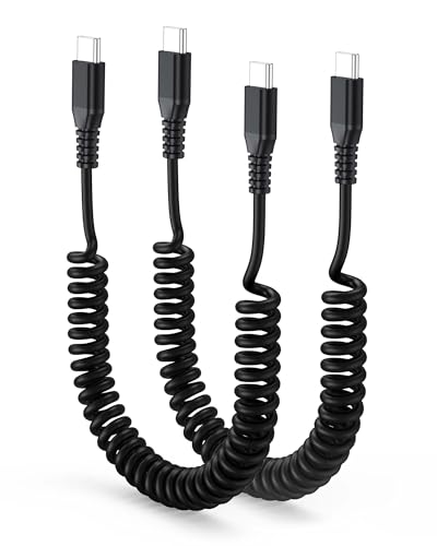 USB C to USB C Cable Coiled 2-Pack, Retractable USB C Cable for iPhone, 3FT 60W Fast Type-C Car...
