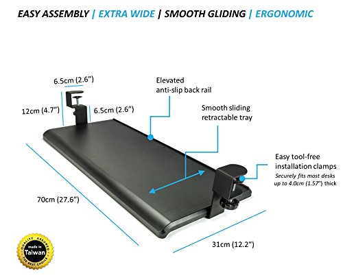 Aidata Kb-1010 Desk-Clamp Keyboard Tray, Black, Easy To Install On Any Work Surface, Sturdy Metal Clamp Fits Onto Desks Up To 40Mm, Impact-Resistant Tray Fits Standard Keyboards #TOP2