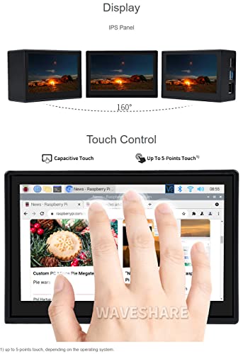 Image of Waveshare 4.3inch Capacitive Touch Display Compatible with Raspberry Pi 4B Comes with Protection Case 800x480 Resolution IPS Wide Angle MIPI DSI Interface