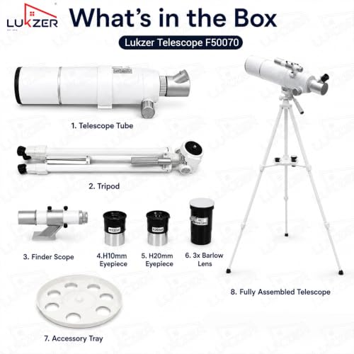 Image of Lukzer F50070 Astronomical Telescope for Beginners and Families, Moon Viewing, Stargazing and Terrestrial Observation (White)