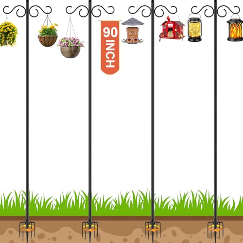 Image of NUERPO Adjustable Shepherd Hooks for Outdoor,4 Pack 90 Inch 5 Prong Base Bird Two Sided Feeder Poles,Heavy Duty Shepherds Hook,Suitable for Garden in Hanging Flower Basket,Lantern,Bird Nests