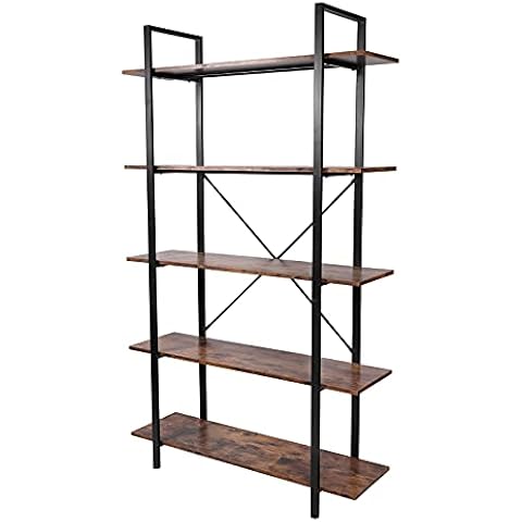 VENDOMNIA Wohnzimmerregal - 5-stöckig stehend Metall Industrie schwarz braun Bücherregal Raumteiler Regal Standregal Büroregal Hochregal Küchenregal Lagerregal Vintage Antik Cover