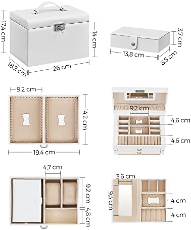 SONGMICS Mücevher Çantası Mücevher Çantası Kilitlenebilir Ayna 4 Kanca JBC121W - Görsel 6