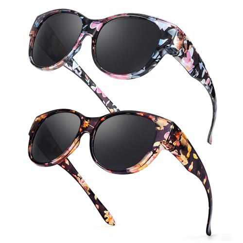 Myiaur Polarized Fit Over Glasses Sunglasses for Women Oversize Wearover Sunglasses UV400 Protection for Driving(2 Packs)