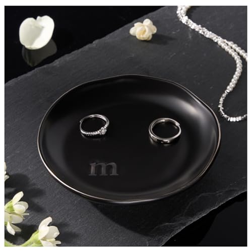 Lolalet Handmade Ceramic Ring Dish Jewelry Tray Plate with Initial Small Monogram Gift for Her Women Girls Mother Hostess Engagement Bridal Shower Maid of Honor Bridesmaid Birthday Christmas