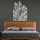 Decorazione Murale in Metallo A Forma di Cactus, Dipinto Murale Astratto Vintage in Ferro, Arte Murale in Metallo con Cactus E Piante Grasse, Decorazione White 53L x 38W