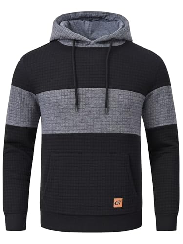 Yundobop Men's Pullover Hoodies Plaid Jacquard Long Sleeve Drawstring Hipster Casual Hooded Sweatshirts with Kanga Pockets