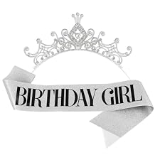 AOPRIE Birthday Girl Headbands for Women Birthday Sash Tiara & Crowns for Girls Happy Birthday Accessories Favor Supllies Black Silver White, 2 Pack
