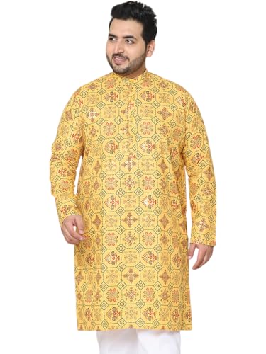 Sojanya Plus (Since 1958) Men's Cotton Linen Yellow And Multi Printed Only Long Kurta