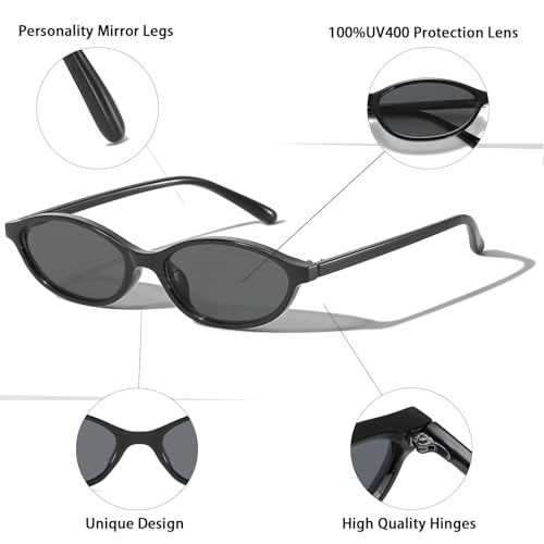 Retro Oval Cat Eye Sunglasses for Women 90s Y2K Lightweight Plastic Frame UV400 Protection Narrow Oval2