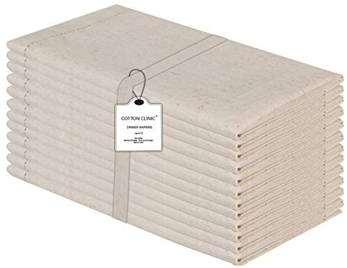 Clinica de Algodón 12 Hemstitch Servilletas de Tela 50 x 50 cm Beige, Servilletas de Lino de Algodón, Calidad de Hotel Duradera, Servilleta de tela de puntada de dobladillo de escalera