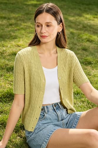 Image of Simple&Opulence Women's Summer Cardigans V Neck Cooling Sweater Lightweight Open Front Button Shrugs Knit Top Jackets