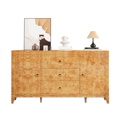 Image of LUXOAK 60 inch Glossy Burl Wood Sideboard Buffet with Storage