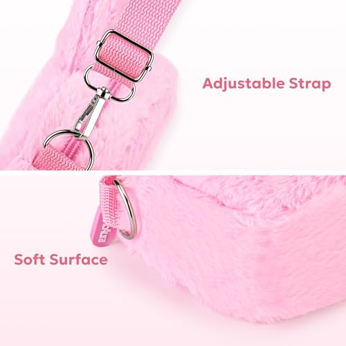 Image of innoAura Switch Lite Case 14-in-1 Accessories Bundle for NS Switch Lite (2019), with Protective Carrying Case, Game Holder, Screen Protector & Cute Thumb Grips, Pink Rabbit Plush Bag