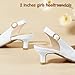 PANDANINJIA Girls Dress Shoes Flower Girl Kitten Heels White Pu Sandals Closed Pointed Toe Slingback Little Big Kid Wedding Party School Size 5 Pumps Shoes