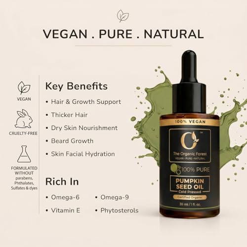 Image of Pumpkin Seed Oil (Kaddu Oil) - Cold Pressed for Thicker Hair & Growth Support, Reduces Breakage, Dry Hair & Scalp Care, Beard & Skin Care