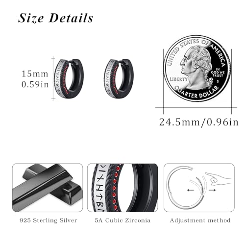 MEDWISE Unisex Viking Runes Hoop Earrings 925 Sterling Silver Hypoallergenic Punk Huggie Hoop Earring Jewelry Gifts with Delicate Packaging3