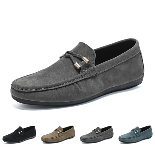 Men's Suede Leather Moccasins Penny Loafers Casual Round Toe Slip On Gommino Flat Driving Shoes Lightweight Comfort Dress Boat Shoes