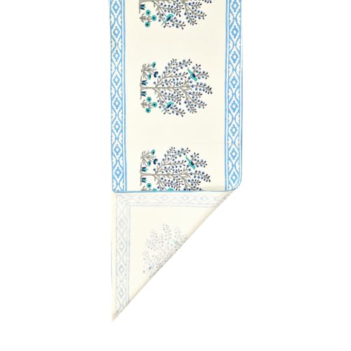 Image of BLOCKS OF INDIA Hand Block Printed Cotton Table Runner, Mat and Napkin Set for Center /Dining Table