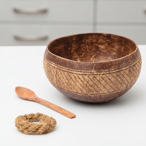 cocovibes Lot de bols à céréales en noix de coco avec anneau anti-basculement - Bols à dessert durables (SAMOA-1)