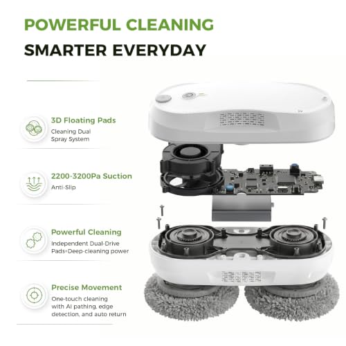 Image of KKI Window Cleaning Robot,Upgraded Window Cleaner Robot, Auto-Dual Spray, Max 3200pa,3 Cleaning Modes & Edge Detection, Remote Control for High-Rise Windows, Glass Door,5Sets Cloths
