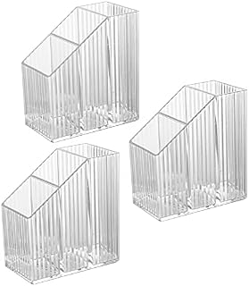 3 Pack Lolalet Acrylic Pen Holder, 3 Slot Makeup Brush Holder Storage Organiser Clear Plastic Dressing Table Organiser for Bathroom Cabinet Vanity Desk Brushes Eyeliners Lip Glosses Eyebrow Pencils