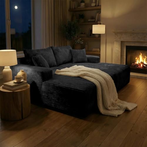 Image of Sytopia Loveseat Chaise Lounge with Armrests, Oversized Sofa Bed with 4 Pillows, Cozy Boneless Sleeper, Modular Sectional Couch for Living Room Bedroom, Floor Chair Furniture sala Corduroy