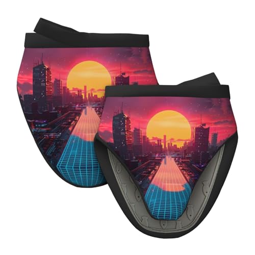 Mini guantes de horno de silicona, neón Sunset Cyberpunk Cityscape guantes de horno, resistentes al calor, soportes para ollas para cocina y hornear, bonitos guantes de horno, 2 unidades