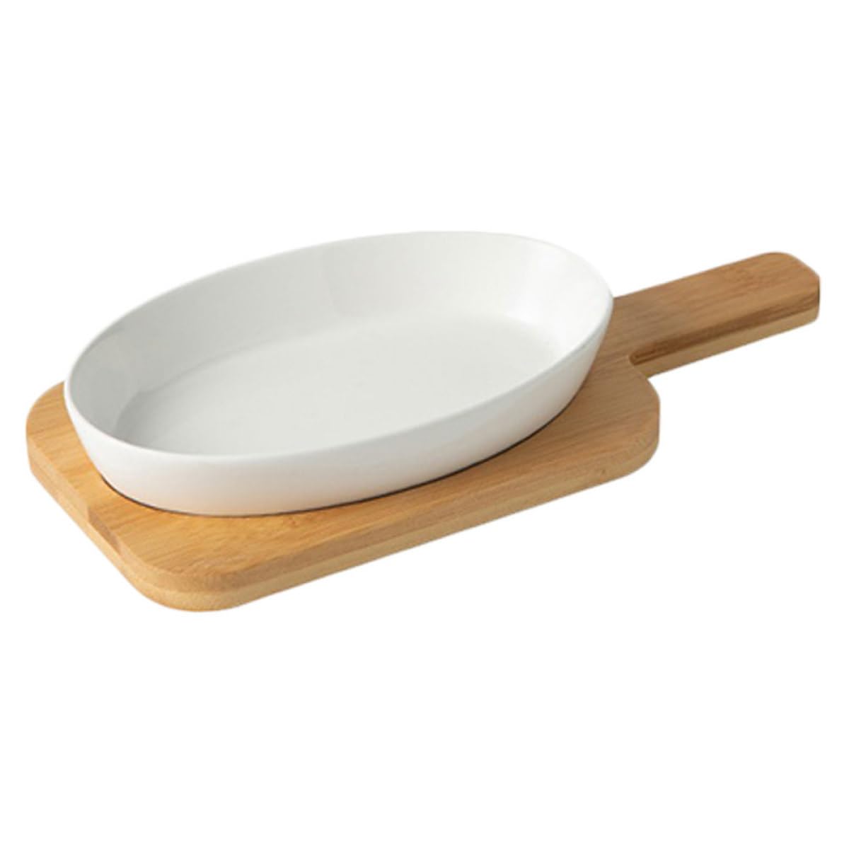 Plat à riz gratiné de style épuré avec socle protecteur en bois noble