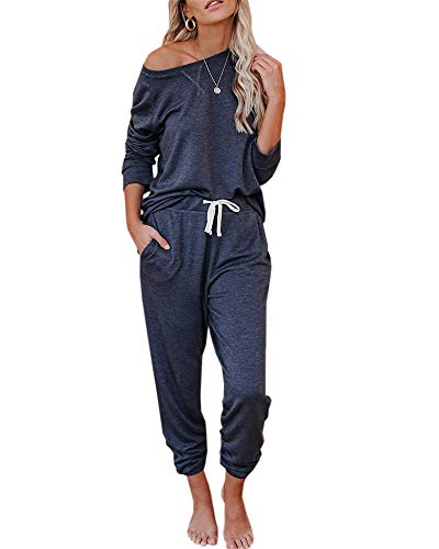 Eurivicy Women's Solid Sweatsuit Set 2 Piece Long Sleeve Pullover and Drawstring Sweatpants Sport Outfits Sets