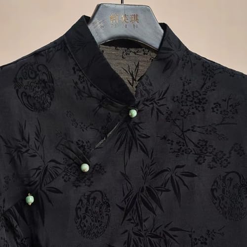 Women's Retro Chinese Style Cheongsam Top Summer Black Jacquard Short Sleeve Button Blouse T-Shirt3