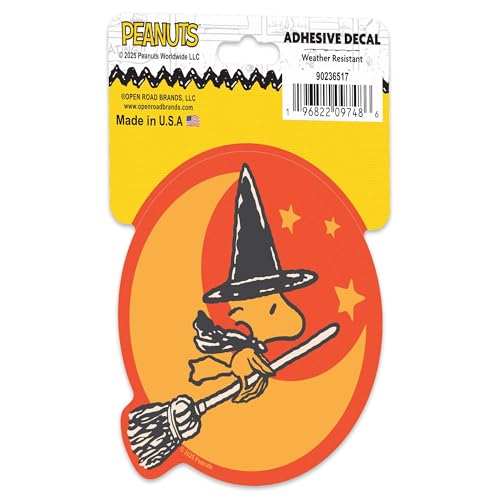Image of Peanuts Woodstock Witch Adhesive Vinyl Decal - Spooky Woodstock Sticker for Halloween Decor