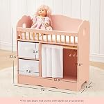 OOOK Lit de poupée, lit de poupée en bois et table à langer, meubles de maison de poupée avec deux boîtes de rangement, literie et cintres de manteaux, ensemble de jeux pour les enfants 22 Pochettes roses