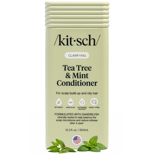 Kitsch Clarifying Tea Tree Liquid Conditioner for Women & Men – Lightweight Hydration Hair Conditioner with Peppermint & Tea Tree Oil for Oily Hair & Scalp Buildup – Made in USA Hair Care – 12.3 oz
