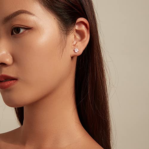 WOSTU Cat Paw Stud Earring for Women S925 Sterling Silver Pet Footprint Earring Hypoallergenic Jewelry Gift for Women Teen Girls Cat Lovers Pink3
