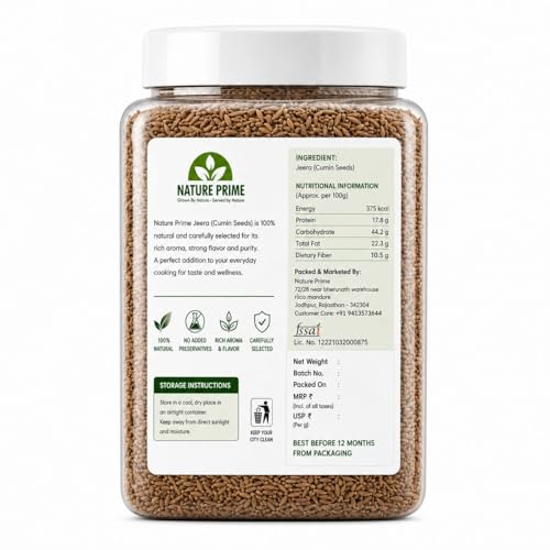 Image of Nature Prime Whole Cumin Seeds Jeera Whole 1KG - 100% Natural & Fresh - Hygienically Packed, Rich Aroma & Flavor - Nutrient-Rich Spice for Indian Cooking