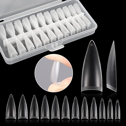 Stiletto Nail Tips For Acrylic Nails Professional, 240Pcs Half Cover Matte Clear Soft Gel Nail Tips, Long Almond Acrylic False Nail Tips, No Filed Pre-Shaped Nail Extension Tips For Nail Art 12 Sizes #TOP12