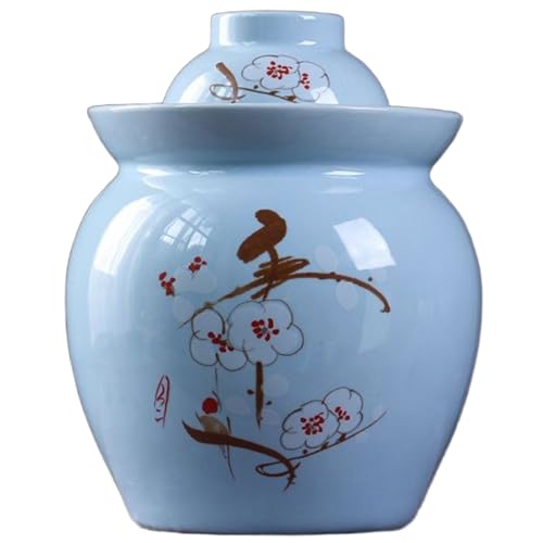 UTLODY Coccio di fermentazione in gres Cinese Tradizionale con Coperchio a Tenuta d'Acqua, Vaso for decapaggio in Ceramica, 1 pz(Blue,1.5L)