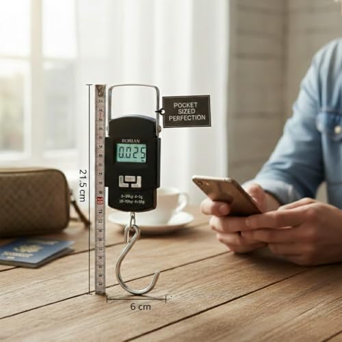 Image of RORIAN Electric Portable Digital Hanging Scale - 110lb /50kg High Precision Portable Hook Scale with Backlit LCD for Travel and Home - Multi-Purpose Use (Black S1) (3 Months Warranty)