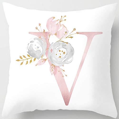 Eanpet Throw Pillow Covers Alphabet Decorative Pillow Cases ABC Letter Flowers Cushion Covers 18 x 18 Inch Square Pillow Protectors for Sofa Couch Bedroom Car Chair Home Decor (V)